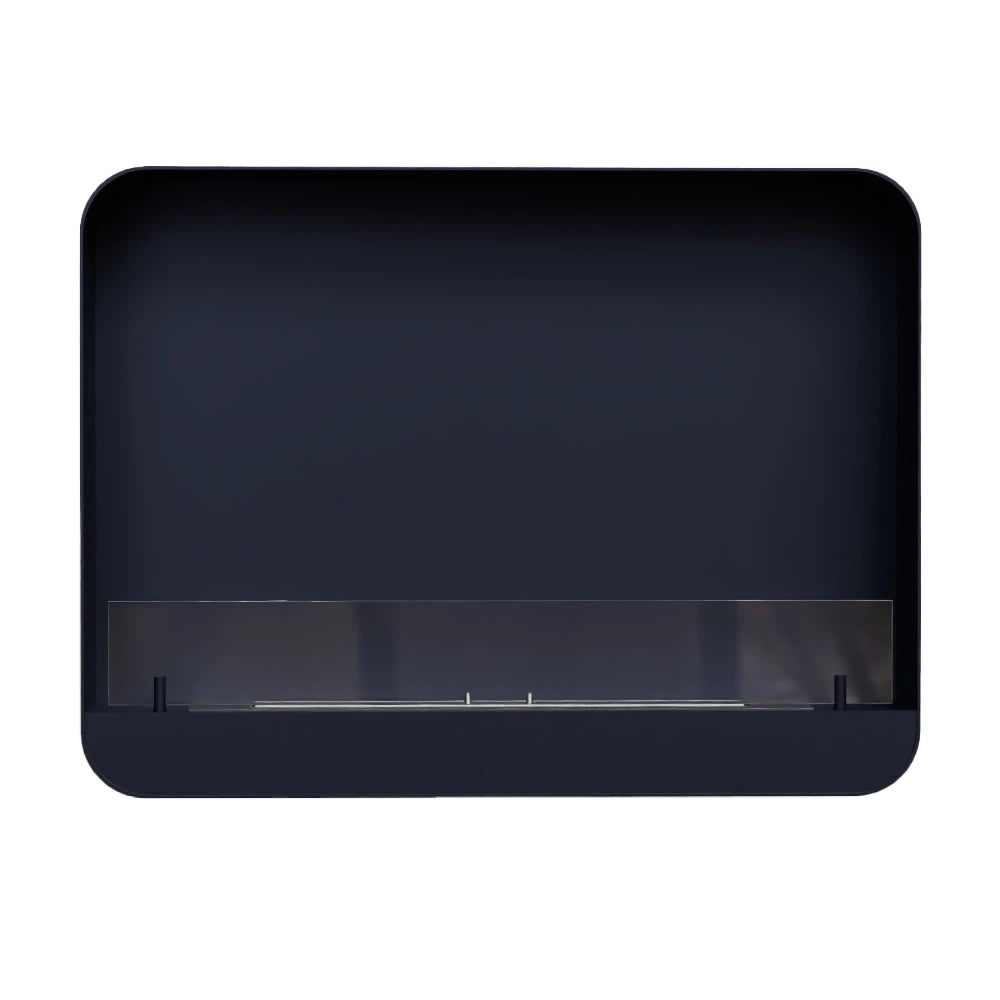 Ohio 80 Black wall-mounted bio fireplace, unlit front-view studio shot showing glass wind-guard panel