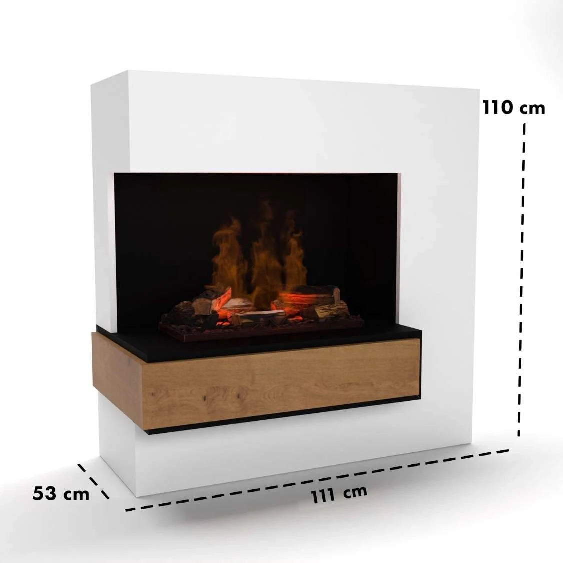 Glow Fire Planck Tall Left-Sided - OMC 600 | Freestanding Water Vapour Fireplace, 110 cm x 109 cm x 53 cm