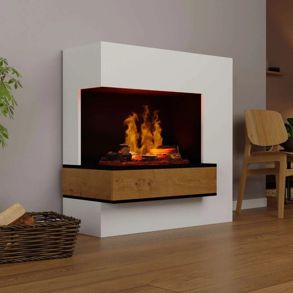 Glow Fire Planck Tall Left-Sided - OMC 600 | Freestanding Water Vapour Fireplace, 110 cm x 109 cm x 53 cm