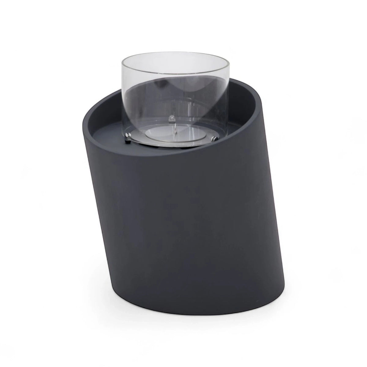 TORRE bioethanol fireplace M – black fiber concrete column with glass and blue stones