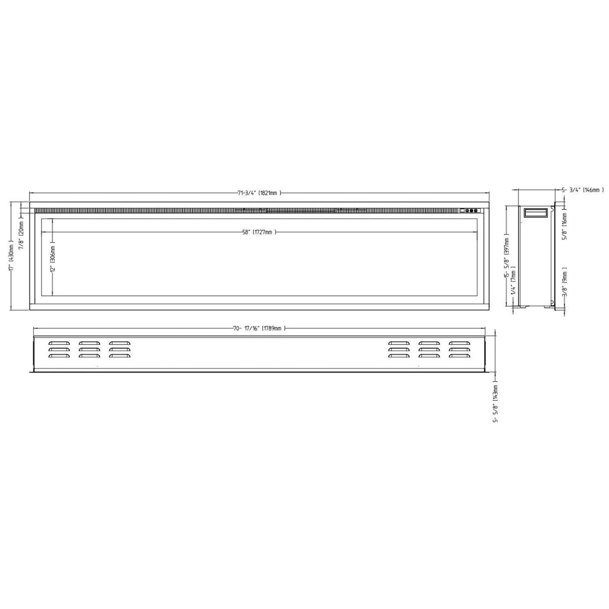 Royal Electric Fireplace 72" - 182 cm Wall-mounted Fireplace