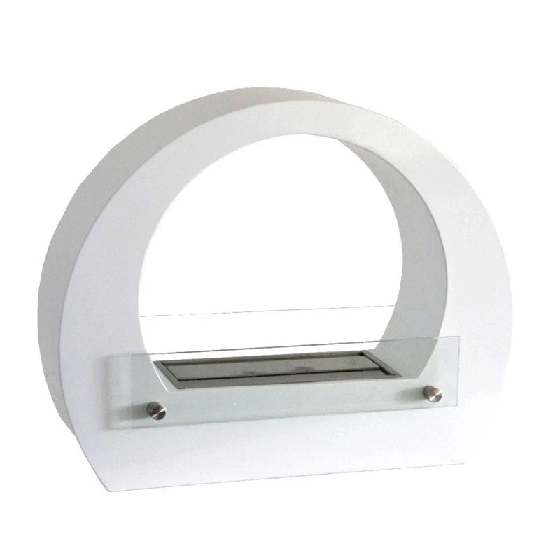 Dallas White freestanding bio fireplace, unlit front-view studio shot