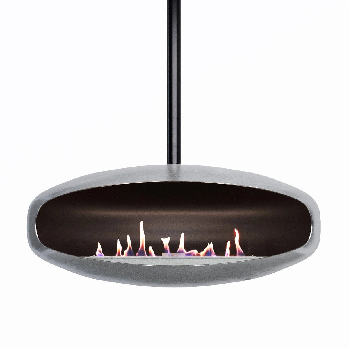 Hein & Haugaard UFO-80 ceiling-mounted bioethanol fireplace in a steel finish