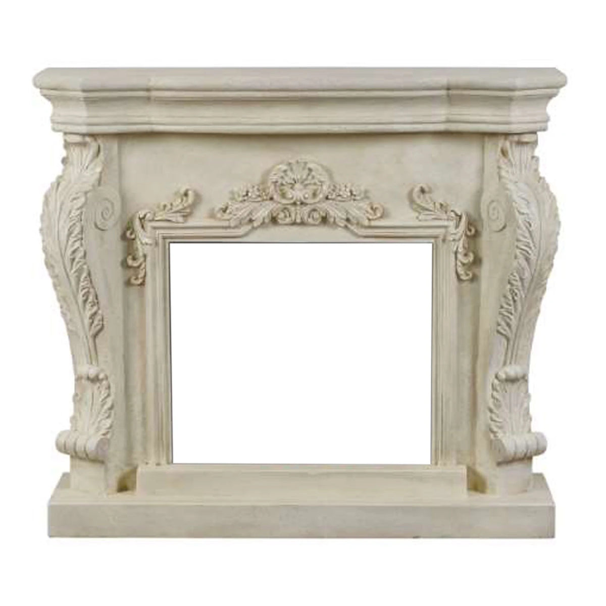 Ymir freestanding polystone fireplace surround, empty opening, insert sold separately